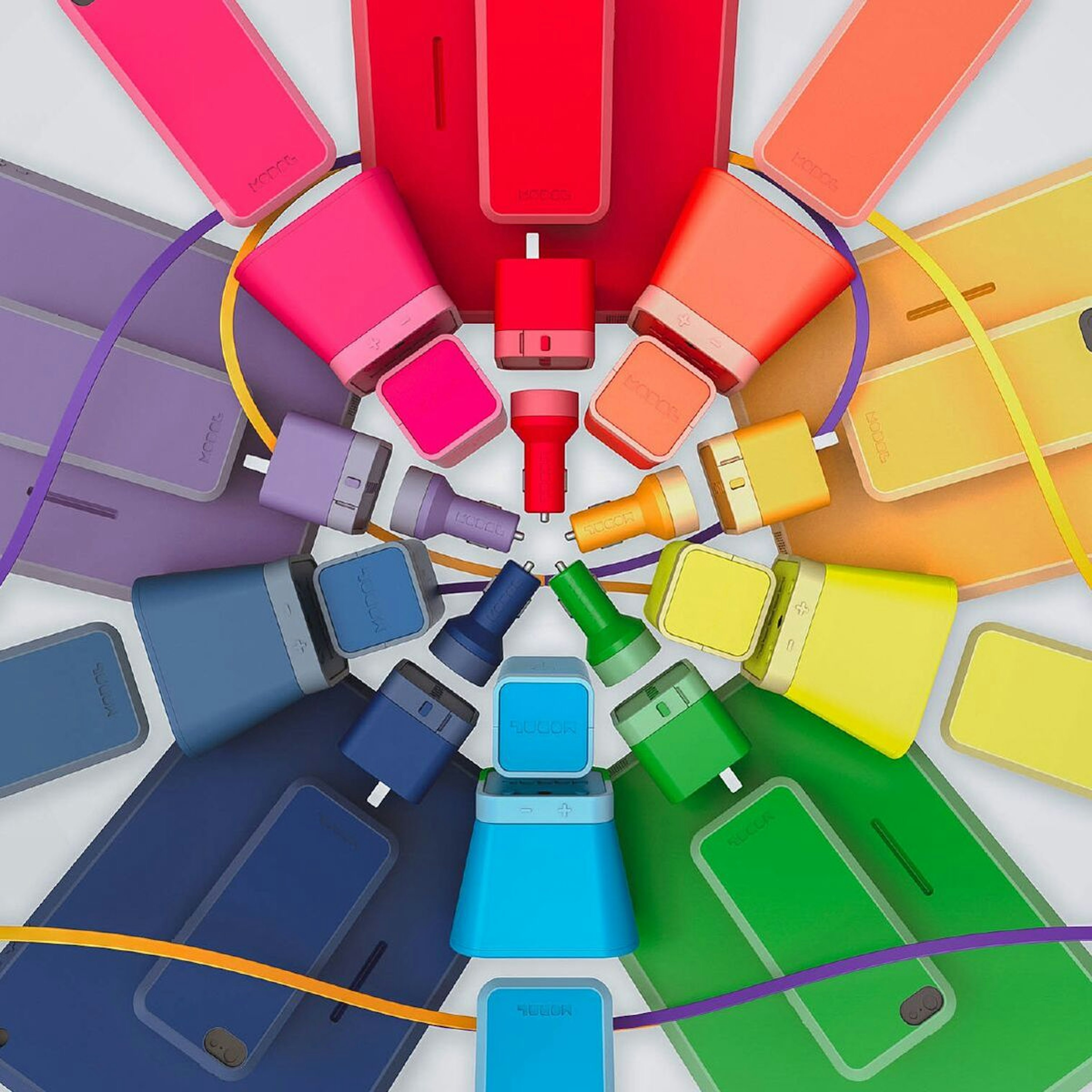 Colorful radial arrangement of tech products